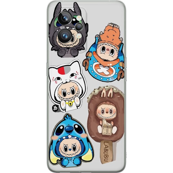 Realme GT2 Pro Läpinäkyvä kuori Labubu hahmokokoelma - Pop Mart Labubu The Monsters väriluulisessa muotoilussa