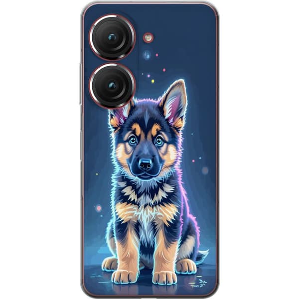 Kompatibelt Mobildeksel til Asus Zenfone 9 Neonlyst schäfervalp med blå og lilla lys-effekter blå