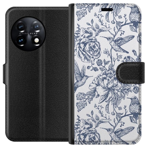 OnePlus 11 Tegnebogsetui Blomster & Fugle - Romantisk Vintage-stil Mønster