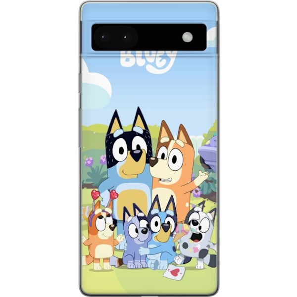 Google Pixel 6a Gennemsigtig cover Bluey mobilcover med hele familien i farverigt design