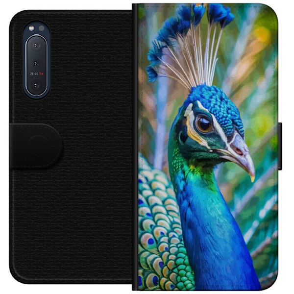 Sony Xperia 5 II Lompakkokotelo Pavun Sulat Värikäs Design Lintuaihe Eksoottinen Graafinen Suunnittelu Luonto Ylellinen Koristelu