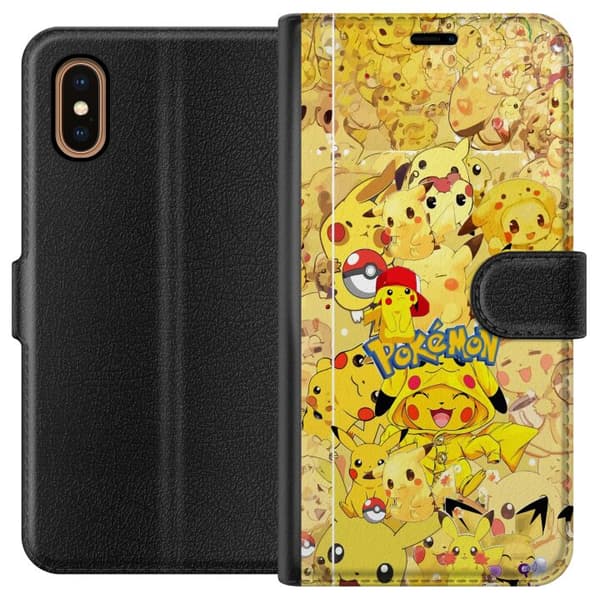 Kompatibel Tegnebogsetui til Apple iPhone XS Max Sød Pikachu-collage med Pokémon-tema i bløde gule nuancer gul