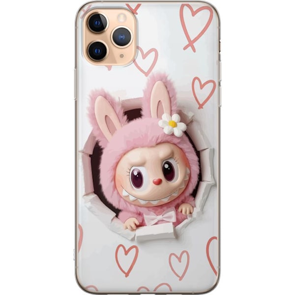 Apple iPhone 11 Pro Max Genomskinligt Skal Labubu Hjärtbakgrund Pop Mart Kärlek Tema Figur Design Populärt Motiv Samlarfigur Art Toy Serie