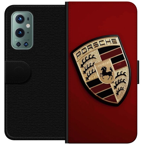 OnePlus 9 Pro Plånboksfodral Mobilskal med stilren Porce logotyp i svartvitt