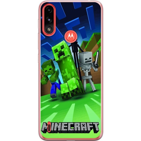 Motorola Moto E7 Power Gennemsigtig cover Minecraft Creeper mobilskal i klassisk grön pixelstil