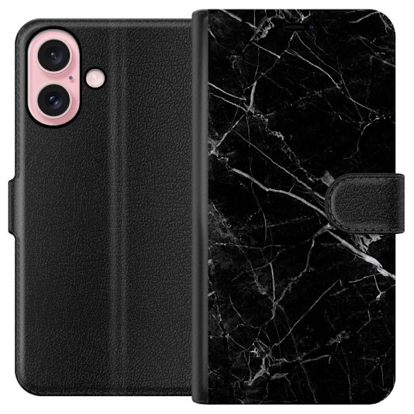 Kompatibel Tegnebogsetui til Apple iPhone 16 Sort Marmor