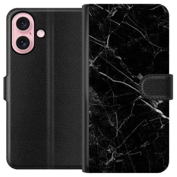 Kompatibelt Lommeboketui til Apple iPhone 16 Svart Marmor