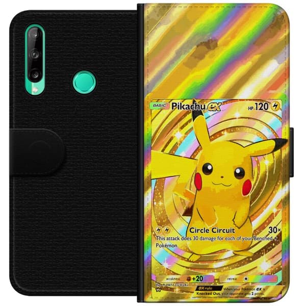 Kompatibel Tegnebogsetui til Huawei P40 lite E Gyldne Pikachu EX-samlerkort med regnbueeffekter guld