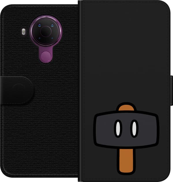 Kompatibel Tegnebogsetui til Nokia 5.4 Sort spillehammer - Sort motiv med sort hammer. sort