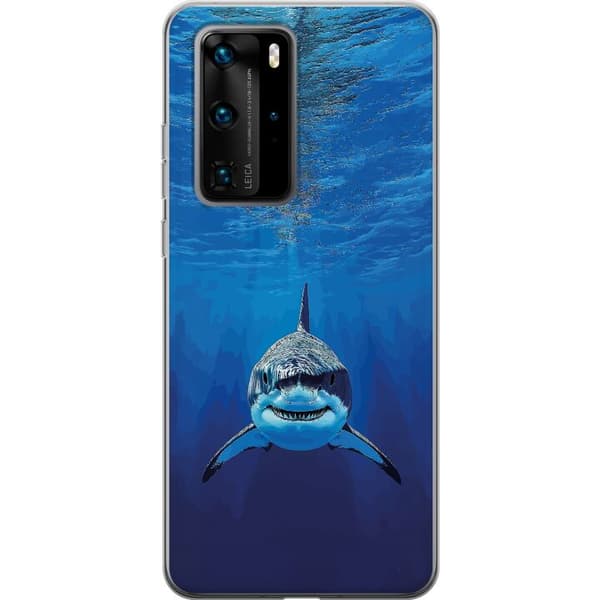Kompatibelt Mobilskal till Huawei P40 Pro Närbild av en vithaj under vattnet blå