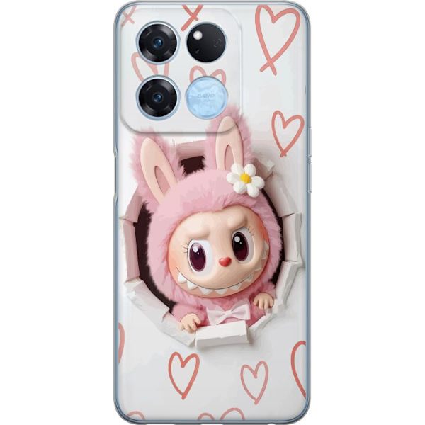 OnePlus Ace Racing Gennemsigtig cover Labubu Hjerte Baggrund Pop Mart Kærlighed Tema Karakter Design Populært Motiv Samlerfigur Kunst Legetøj Serie