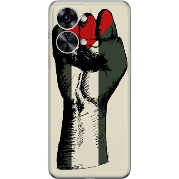 OnePlus Nord 2T Gennemsigtig cover Hånd bundet i Palæstinas farver - kraftfuldt symbol for frihedsbevægelsen