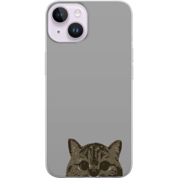 Kompatibelt Mobildeksel til Apple iPhone 14 Grå Kattblikk - stilren katte design med grå bakgrunn