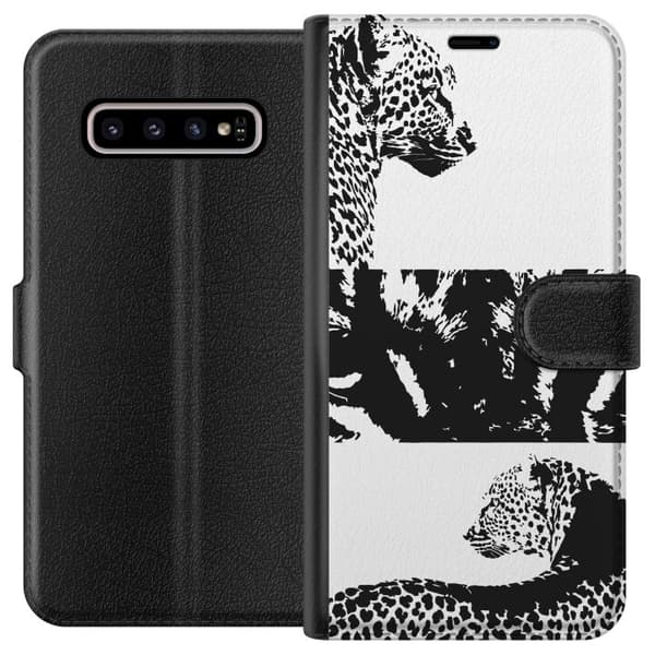 Kompatibelt Lommeboketui til Samsung Galaxy S10+ Leopard Faces