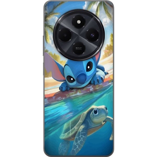 Xiaomi Redmi A4 Genomskinligt Skal Stitch med sköldpadda – söt blå alien i tropisk strandmiljö från Disney
