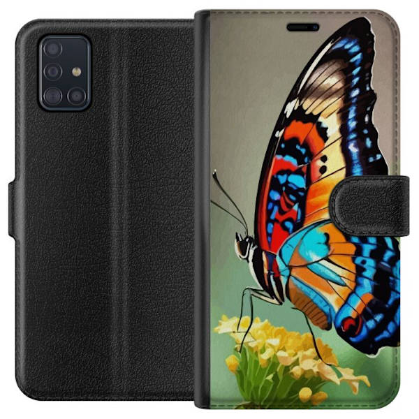 Samsung Galaxy A51 Plånboksfodral Fjäril Natur Sommar Motiv Vingar Färgstark Design Populär Dekor Grafiskt Exotiskt Tema