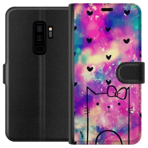 Kompatibel Tegnebogsetui til Samsung Galaxy S9+  Kat med hjerter