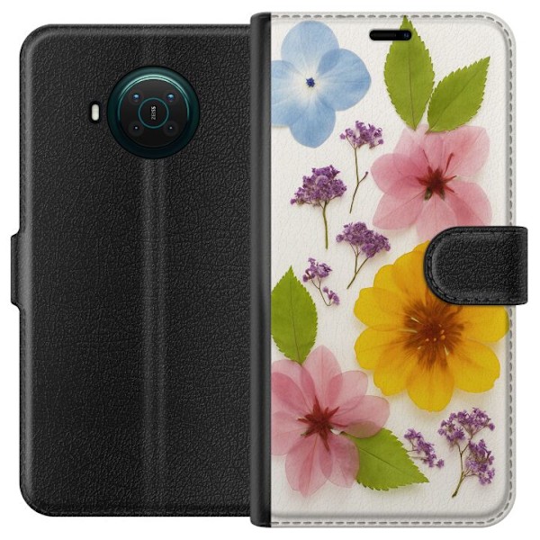Nokia X10 Tegnebogsetui Pressede blomster