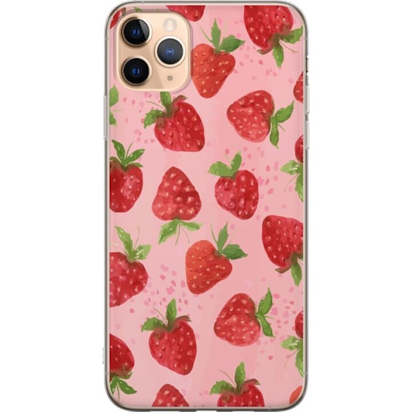 Apple iPhone 11 Pro Max Genomskinligt Skal Strawberry Dreams – jordgubbsmönster i retrostil
