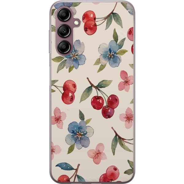 Kompatibelt Mobildeksel til Samsung Galaxy A14 5G Bær & Blomster - mønster med blå blomster og skogsbær