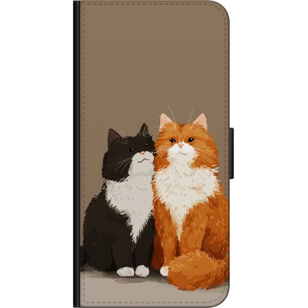 Kompatibel Tegnebogsetui til Samsung Galaxy Alpha Illustrerede sort-hvide og orange-hvide katte sammen mod brun baggrund brun