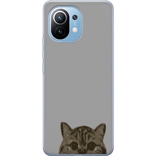 Xiaomi Mi 11 Gennemsigtig cover Grå Katteblik - stilfuld kat design med grå baggrund