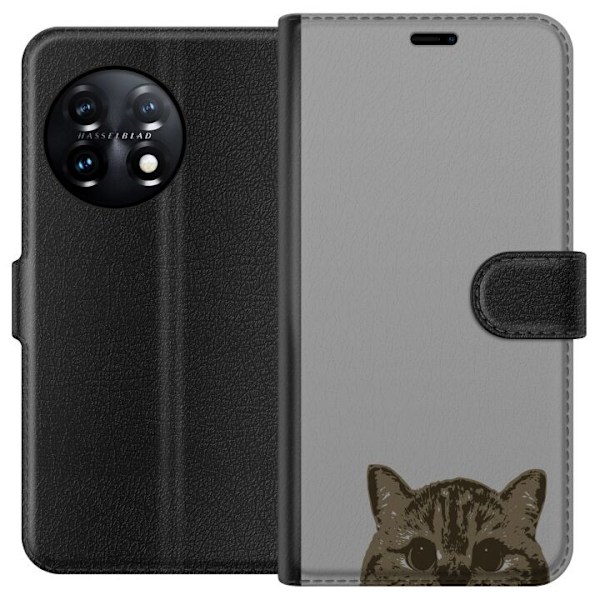 OnePlus 11R Lommeboketui Grå Kattblikk - stilren katte design med grå bakgrunn
