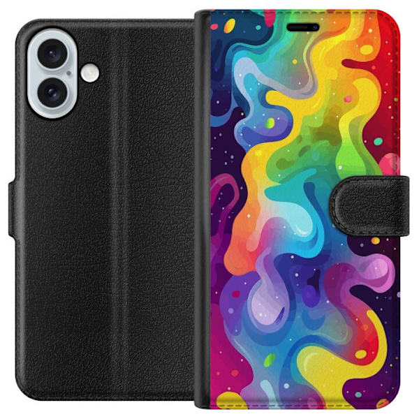 Apple iPhone 16 Plus Plånboksfodral Color Splash Abstrakt Konst Design Färgstarkt Mönster Modern Populär Väggkonst Grafiskt Trend