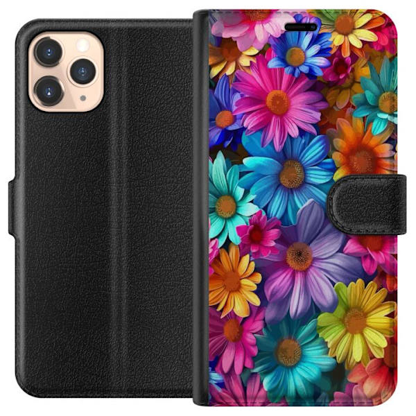 Apple iPhone 11 Pro Plånboksfodral Gerbera Blommor Färgglad Dekor Blommotiv Populärt Heminredning Färg Rik Väggkonst Design
