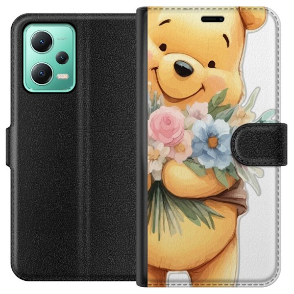 Xiaomi Redmi Note 12 Plånboksfodral Nalle Puh med blommor – klassisk barnfavorit i blommande vårmiljö