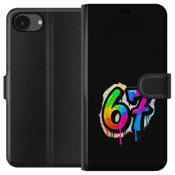 Kompatibel Tegnebogsetui til Apple iPhone 17e Farverige graffitital 67 med neonfarver, farvestænk og dryppende effekt mod sort baggrund sort