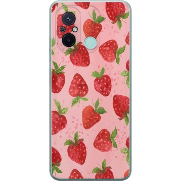 Xiaomi Redmi 12C Genomskinligt Skal Strawberry Dreams – jordgubbsmönster i retrostil