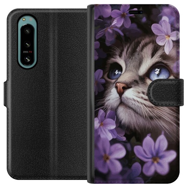 Sony Xperia 5 IV Tegnebogsetui Kat og blomster