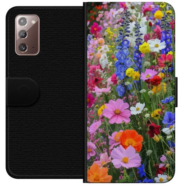 Samsung Galaxy Note20 Lompakkokotelo Kukkakuvioinen mobiilikuori kesäisellä niityllä ja luontomaisemalla