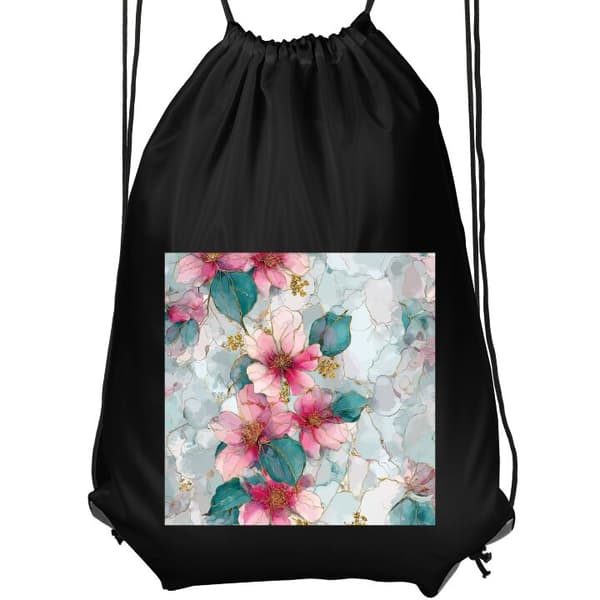 Gymnastikpose Sort Elegant blomstermotiv med store lyserøde blomster, grønne blade og dekorative gulddetaljer sort Barn