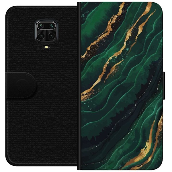 Xiaomi Redmi Note 9 Pro Lompakkokotelo Marmori Kulta Vihreä