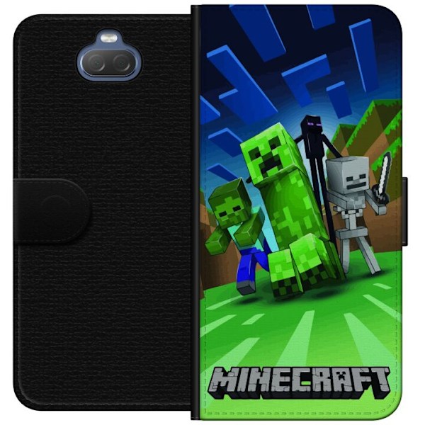 Sony Xperia 10 Plus Tegnebogsetui Minecraft Creeper mobilskal i klassisk grön pixelstil