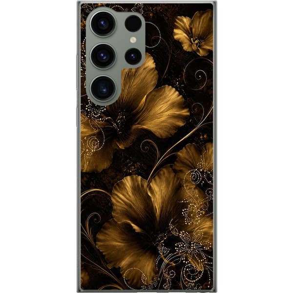 Kompatibel Mobilcover til Samsung Galaxy S23 Ultra Gylden Noir-blomstring sort