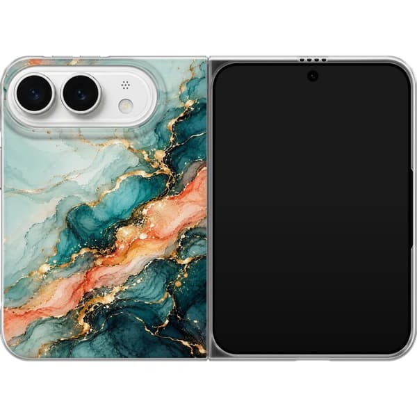 Kompatibelt Mobilskal till Apple iPhone Duo Korallmarmor turkos
