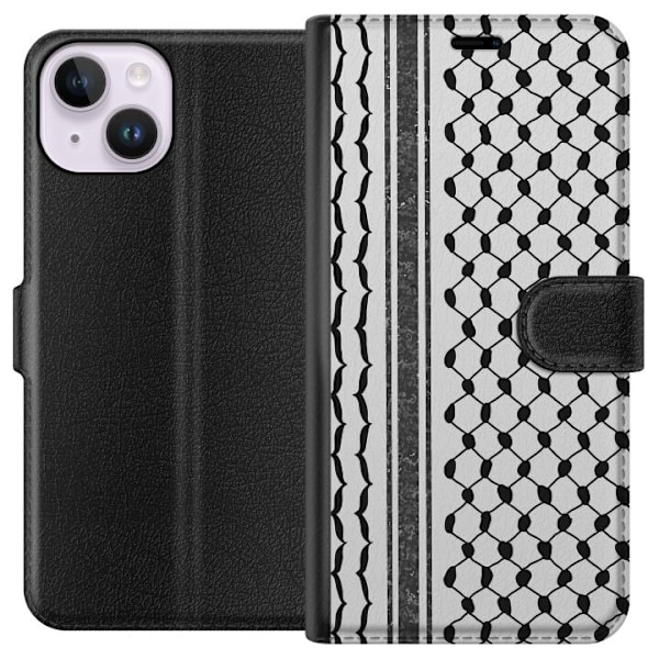 Apple iPhone 15 Plånboksfodral Palestinskt mönster – inspirerat av keffiyeh-tyg i traditionell stil
