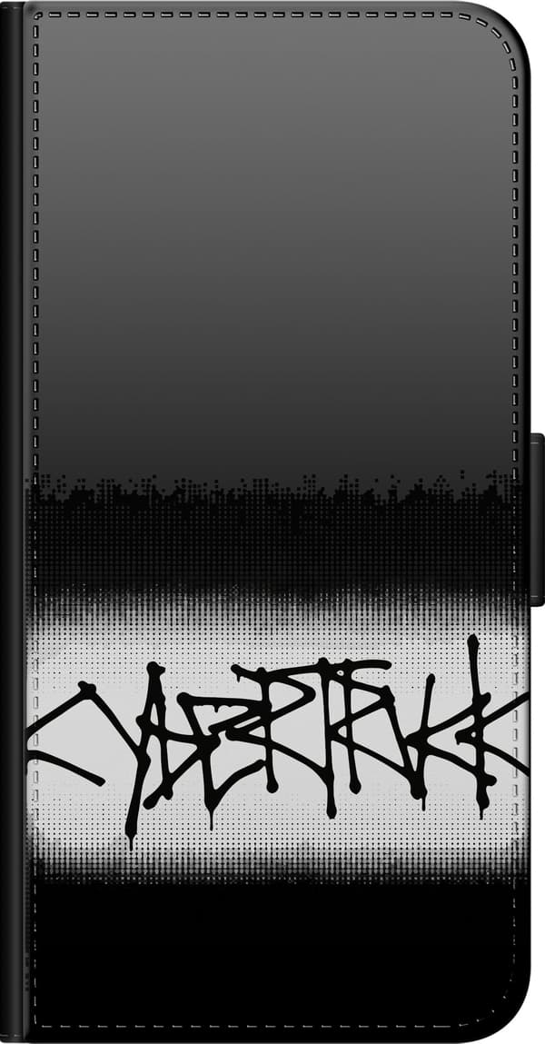 Kompatibel Tegnebogsetui til Huawei P40 lite E Sorte takkede graffitibogstaver mellem to sorte rastertonede felter sort