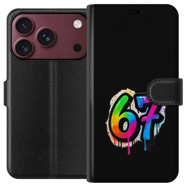 Kompatibel Tegnebogsetui til Apple iPhone 18 Pro Max Farverige graffitital 67 med neonfarver, farvestænk og dryppende effekt mod sort baggrund sort