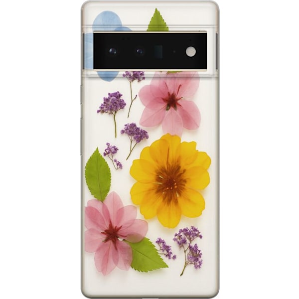 Google Pixel 6 Pro Läpinäkyvä kuori Painetut kukat