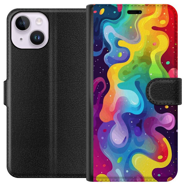 Apple iPhone 14 Plånboksfodral Color Splash Abstrakt Konst Design Färgstarkt Mönster Modern Populär Väggkonst Grafiskt Trend