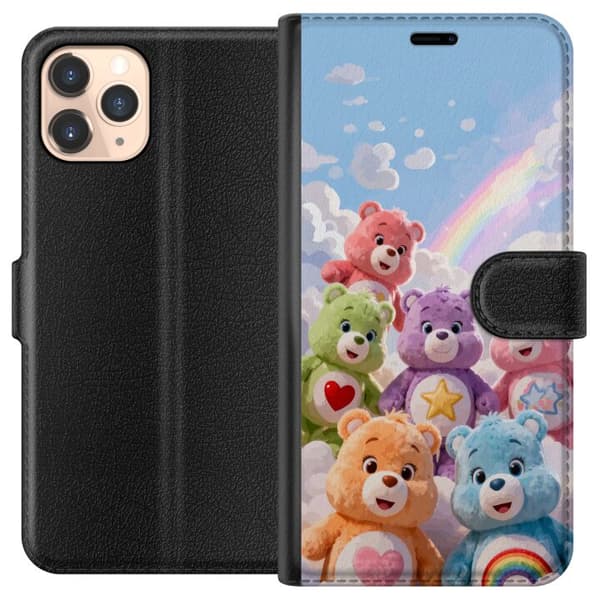 Kompatibel Tegnebogsetui til Apple iPhone 11 Pro Søde farverige bamser med hjerter, stjerne og regnbue blandt bløde skyer blå