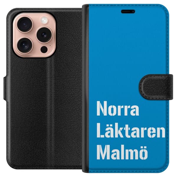 Kompatibel Tegnebogsetui til Apple iPhone 16 Pro Minimalistisk blå tekstdesign med Malmö-tema og moderne typografisk stil blå