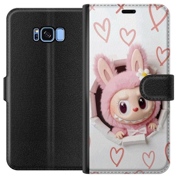 Samsung Galaxy S8 Tegnebogsetui Labubu Hjerte Baggrund Pop Mart Kærlighed Tema Karakter Design Populært Motiv Samlerfigur Kunst Legetøj Serie