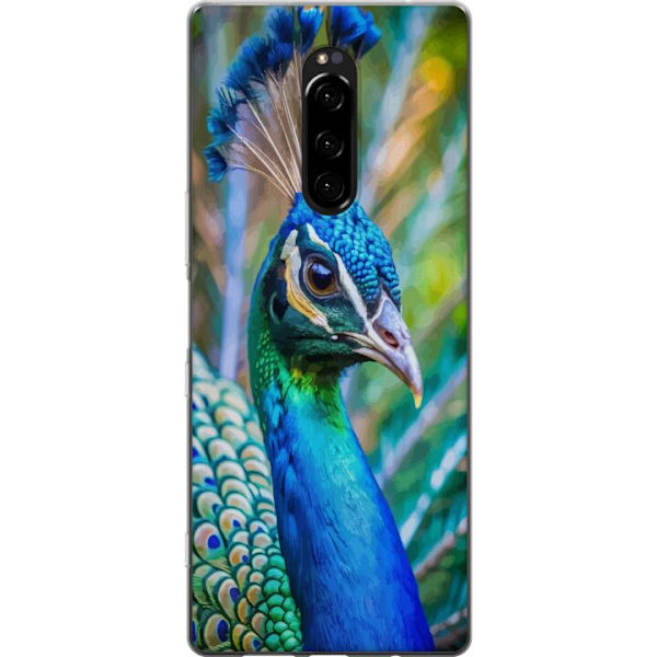 Sony Xperia 1 Genomskinligt Skal Påfågel Fjädrar Färgstark Design Fågelmotiv Exotiskt Grafiskt Motiv Natur Lyxig Dekoration