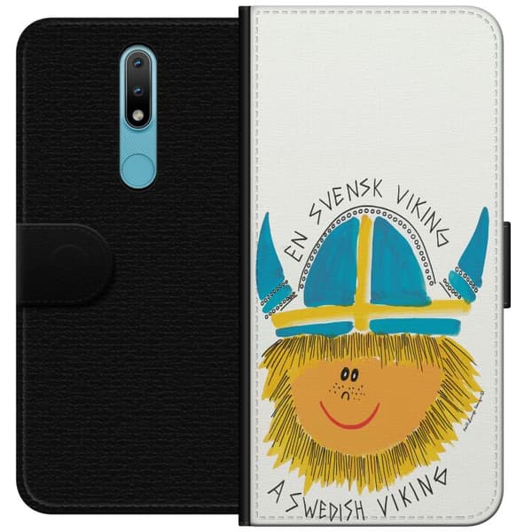 Kompatibelt Plånboksfodral till Nokia 2.4 Svensk viking vit