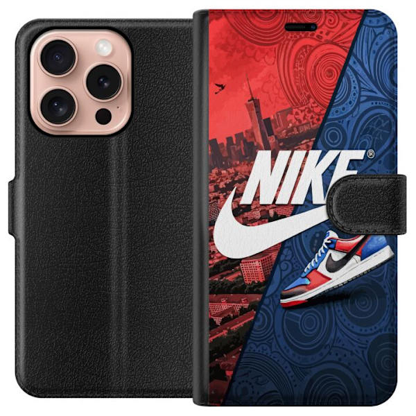 Apple iPhone 16 Pro Tegnebogsetui  Nike Logo Rød Blå Sneakers Stil Sport Mode Populært Swoosh Motiv Træningstøj Grafisk Ikon